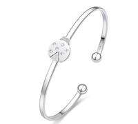 Dada Gioielli - Bracciale Rigido Donna in Acciaio Inossidabile con Texture Diamantata - Ciondolo Portafortuna Coccinella - Idea Regalo