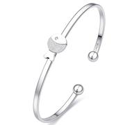 Dada Gioielli - Bracciale Rigido Donna in Acciaio Inossidabile con Texture Diamantata - Ciondolo Portafortuna Pesce - Idea Regalo