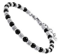 Dada Gioielli - Bracciale Significato Pietre Certificate Naturali 4mm Ametista Spiritualità, Agata Protezione, Amazonite Ottimismo, Sodalite Comunicazione 16,5+3 cm (Nero Agata e Argento)