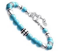 Dada Gioielli - Bracciale Uomo in Pietra Naturale 6mm, Onice, Sodalite, Occhio di Tigre, Ossidiana Nera, Diaspro Rosso, Turchese - Bracciale Molto Resistente (Aulite Turchese)