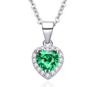 Dada Gioielli - Collana Cuore 9mm Punto Luce Argento 925 Con Zirconi Brillanti Catenina 45+5cm (Verde Smeraldo)