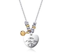 Dada Gioielli- Collana Donna Campanella e Cuore Frase Amore Mamme Bi-Lingua 45+5 cm (Argento + Oro)