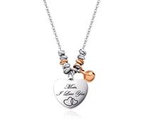 Dada Gioielli- Collana Donna Campanella e Cuore Frase Amore Mamme Bi-Lingua 45+5 cm (Argento + Oro Rosa)