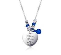 Dada Gioielli Collana Donna con Campanella e Cuore Frase Amore Mamme Bi-Lingua 45+5 cm Anelli Intrecciati a Nodino in Acciaio Inossidabile Argento + Blu