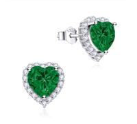 Dada Gioielli - Orecchini Argento 925 Cuore 11mm Punto Luce Con Zirconi Brillanti (Verde Smeraldo)