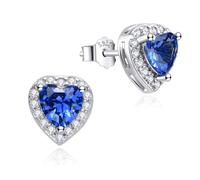 Dada Gioielli - Orecchini Argento 925 Cuore 8mm Punto Luce Con Zirconi Brillanti (Blu Zaffiro)