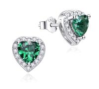 Dada Gioielli - Orecchini Argento 925 Cuore 8mm Punto Luce Con Zirconi Brillanti (Verde Smeraldo)