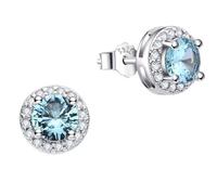 Dada Gioielli - Orecchini Argento 925 Rotondo 8mm Punto Luce Con Zirconi Brillanti (Azzurro Acquamarina)