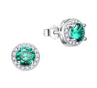 Dada Gioielli - Orecchini Argento 925 Rotondo 8mm Punto Luce Con Zirconi Brillanti (Verde Smeraldo)