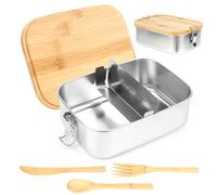 Dadabig Lunch Box In Acciaio inox, Bento Box 1200ML con Coperchio in Bambù, Portapranzo 2 Scomparti Porta Pranzo per Adulti e Bambini, Lavabile in Lavastoviglie