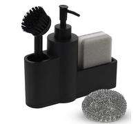 Dadabig Porta Spugne con Dosatore, Porta Spugne Lavello con Spazzola Spugna e Sfera d'Acciaio, Portaspugne per Lavello Cucina Organizer per Lavello 200ml, Nero