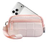 Dadanism Portafoglio Polso per Donna, Blocco RFID Portafoglio Telefono Polso, Trapuntato Portacarta con Cinturino Polso Staccabile & 3 Tasca con Cerniera, Organizer Carta per Viaggio, Rosa