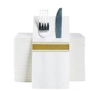 DADAWU Tovaglioli usa e getta come con tasca per posate incorporata, tovagliolo bianco per feste di nozze, prepiegati per argenteria, confezione da 50 (oro, 50 punti), 50PCS