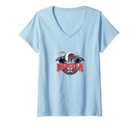 Dadcula: Spooky Dad Halloween Vampiro Bat Baffi Maglietta con Collo a V, Donna, Celeste, S