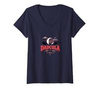 Dadcula: Spooky Dad Halloween Vampiro Bat Baffi Maglietta con Collo a V, Donna, Navy, S