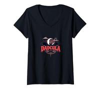 Dadcula: Spooky Dad Halloween Vampiro Bat Baffi Maglietta con Collo a V, Donna, Nero, S