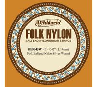 D'Addario Corda per chitarra BES045W Folk Nylon – avvolta in argento, con pallino – .045