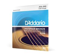 D'Addario Corde Chitarra Acustica | Corde per Chitarra Acustica | Corde Acustica | EJ16 Set Corde Acustica EJ Phosphor BRZ RND WND, 12-53