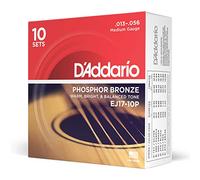 D'Addario Corde Chitarra Acustica | Corde per Chitarra Acustica | Corde Acustica | EJ17-10P Set Corde Acustica EJ Phosphor BRZ RND WND, Confezione da 10, 13-56