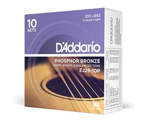 D'Addario Corde Chitarra Acustica | Corde per Chitarra Acustica | Corde Acustica | EJ26-10P Set Corde Acustica EJ Phosphor BRZ RND WND, 11-52