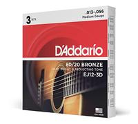 D'Addario - Corde per chitarra acustica EJ12-3D - Bronzo 80/12, scalatura media 13-56, 3 mute