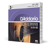 D'Addario Corde per chitarra acustica EJ13-3D - Bronzo 80/20, scalatura custom leggera 11-52, 3 mute