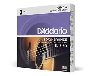D'Addario EJ13-3D Corde Chitarra Acustica 80/20 Bronze 11-52, 3 Set