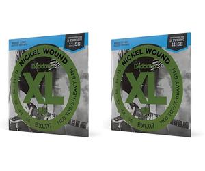 D'Addario EXL117 Set di Corde Rivestite in Nickel per Chitarra Elettrica, Medium Top/Extra Heavy Bottom, 11-56 (Confezione da 2)