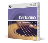 D'Addario Guitar Strings - Phosphor Bronze Acoustic Guitar Strings - EJ26-5P - Rich, Full Tonal Spectrum - For 6 String Guitars - 11-52 Custom Light, 5-Pack
