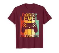 Daddy Level Unlocked Fathers Day Funny Video Gamer Dad To Be Maglietta, Uomo, Bordeaux, L
