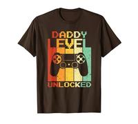 Daddy Level Unlocked Fathers Day Funny Video Gamer Dad To Be Maglietta, Uomo, Marrone, 3XL