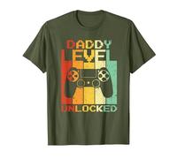 Daddy Level Unlocked Fathers Day Funny Video Gamer Dad To Be Maglietta, Uomo, Oliva, S