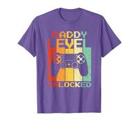 Daddy Level Unlocked Fathers Day Funny Video Gamer Dad To Be Maglietta, Uomo, Viola mélange, S