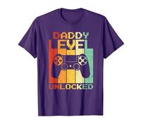 Daddy Level Unlocked Fathers Day Funny Video Gamer Dad To Be Maglietta, Uomo, Viola, S