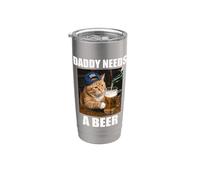 Daddy Needs A Beer Divertente Gatto Grasso Bere Birra Meme Bicchiere termico in acciaio inox doppia parete