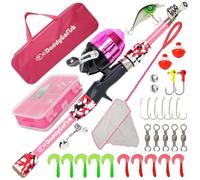 DaddyGoFish Kids Canna da Pesca - Canna E Mulinello Combo Tackle Box Set - Kit di Attrezzatura Piccola per Il Primo Anno per Ragazzi, Ragazze, Bambini E Ragazzi (Essential Set, Rosa, 4ft)