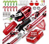 DaddyGoFish Kids Canna da Pesca - Canna E Mulinello Combo Tackle Box Set - Kit di Attrezzatura Piccola per Il Primo Anno per Ragazzi, Ragazze, Bambini E Ragazzi (Essential Set, Rossa, 4ft)
