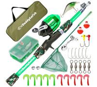 DaddyGoFish Kids Canna da Pesca - Canna E Mulinello Combo Tackle Box Set - Kit di Attrezzatura Piccola per Il Primo Anno per Ragazzi, Ragazze, Bambini E Ragazzi (Essential Set, Verde, 5ft)