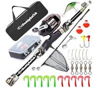 DaddyGoFish Kids Canna da Pesca - Canna E Mulinello Combo Tackle Box Set - Kit di Attrezzatura Piccola per Il Primo Anno per Ragazzi, Ragazze, Bambini E Ragazzi (Essential Set, Nera, 5ft)