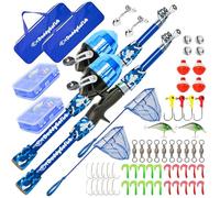 DaddyGoFish Kids Canna da Pesca - Canna E Mulinello Combo Tackle Box Set - Kit di Attrezzatura Piccola per Il Primo Anno per Ragazzi, Ragazze, Bambini E Ragazzi (Essential Set, Blu + Blu, 5ft)