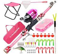 DaddyGoFish Kids Canna da Pesca Telescopica Spincast Combo Sedia Pieghevole Portacanna Tackle Box Bait Net Ragazzi Ragazze - Rosa, 5ft