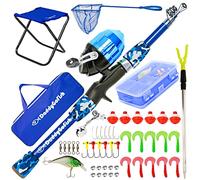 DaddyGoFish Kids Canna da Pesca Telescopica Spincast Combo Sedia Pieghevole Portacanna Tackle Box Bait Net Ragazzi Ragazze - Blu, 5ft