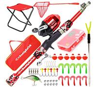 DaddyGoFish Kids Canna da Pesca Telescopica Spincast Combo Sedia Pieghevole Portacanna Tackle Box Bait Net Ragazzi Ragazze - Rosso, 5ft
