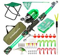 DaddyGoFish Kids Canna da Pesca Telescopica Spincast Combo Sedia Pieghevole Portacanna Tackle Box Bait Net Ragazzi Ragazze - Verde, 5ft