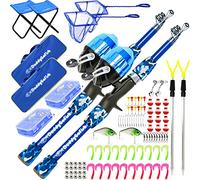 DaddyGoFish Kids Canna da Pesca Telescopica Spincast Combo Sedia Pieghevole Portacanna Tackle Box Bait Net Ragazzi Ragazze - 2 pacchi, Blu + Blu, 5ft