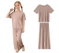 Daddys Girl Baby Girls Morbido a coste, Girocollo, Maniche Corte, Pantaloni Lunghi, Casual, Comodi Loungewear per Neonati Bambini 3, cachi, 8-9 Anni