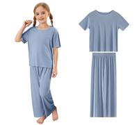 Daddys Girl Baby Girls Morbido a coste, Girocollo, Maniche Corte, Pantaloni Lunghi, Casual, Comodi Loungewear per Neonati Bambini 3, Blu marino, 5-6 Anni
