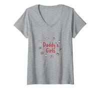 Daddys Girls Carino Principessa Farfalla Cuore Regalo Maglietta con Collo a V, Donna, Grigio Melange, XL