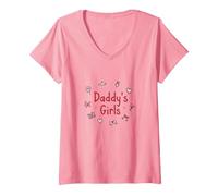 Daddys Girls Carino Principessa Farfalla Cuore Regalo Maglietta con Collo a V, Donna, Rosa, M