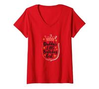 Daddy's Little Birthday Girl Dad of The Birthday Girl Crown Maglietta con Collo a V, Donna, Rosso, M